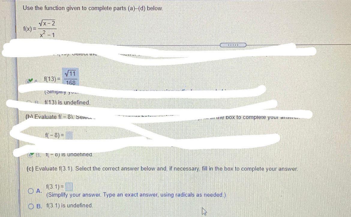 Solved Use the function given to complete parts (a)(d) | Chegg.com