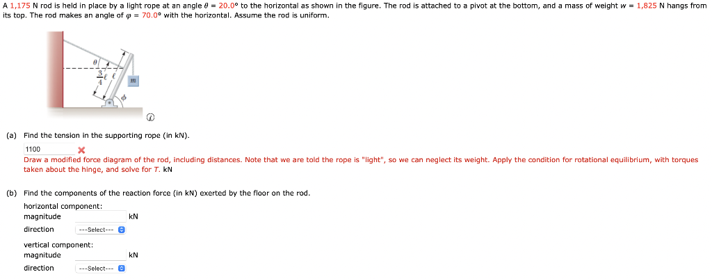 Solved A 1,175 N rod is held in place by a light rope at an | Chegg.com