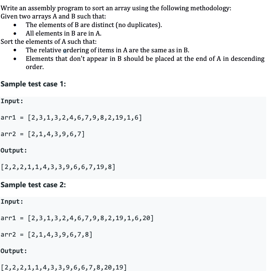 Solved Write an assembly program to sort an array using the | Chegg.com
