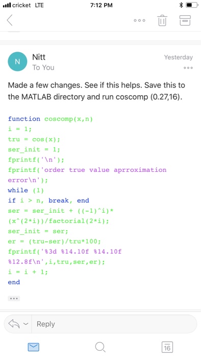 Solved I really need a matlab code to implement the code I | Chegg.com