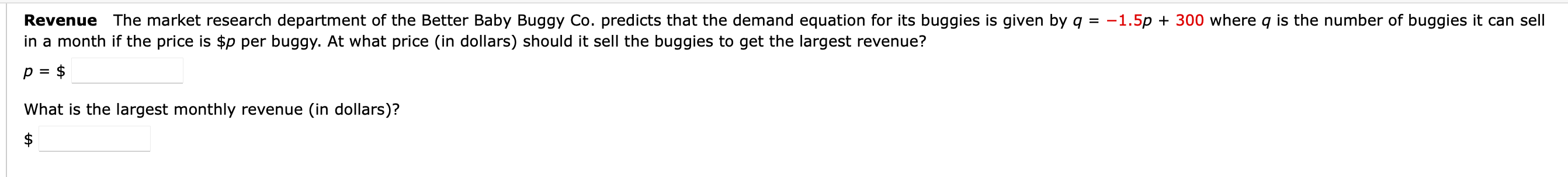 Solved in a month if the price is $p per buggy. At what | Chegg.com