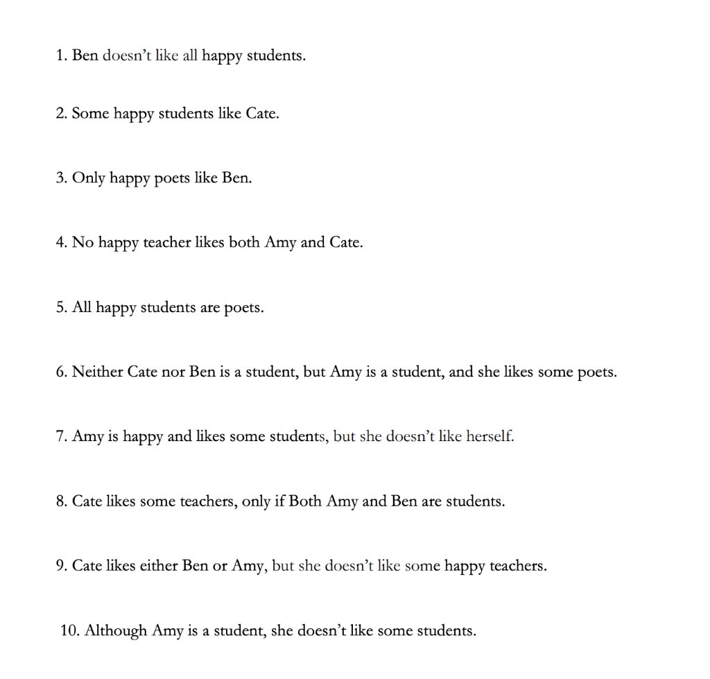 Translate the sentences 1-10, using the following | Chegg.com