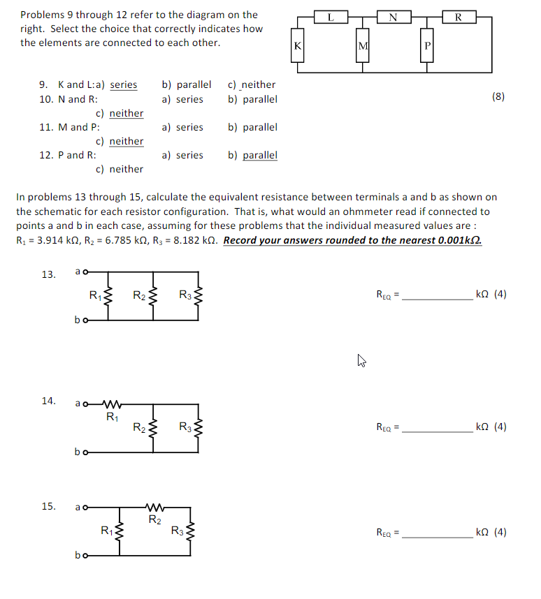 Solved N R Problems 9 through 12 refer to the diagram on the | Chegg.com