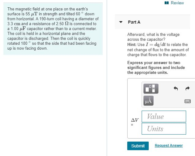 Solved A Review Part A The magnetic field at one place on | Chegg.com