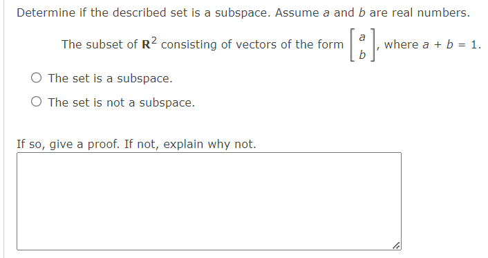 Solved Determine if the described set is a subspace. Assume | Chegg.com