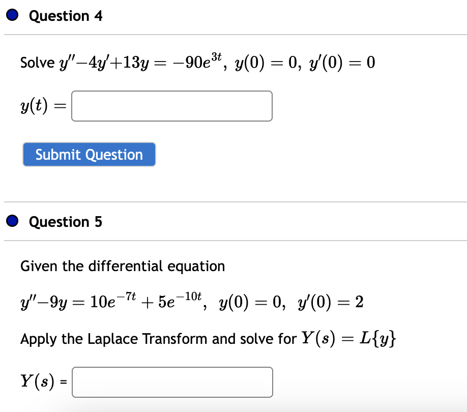 Solved Solve Y′′−4y′ 13y −90e3t Y 0 0 Y′ 0 0 Y T