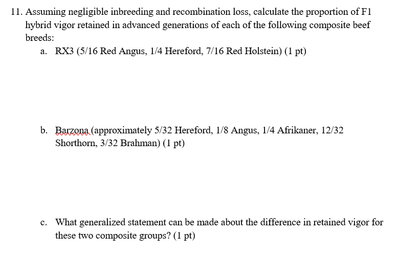 Solved 1. Assuming negligible inbreeding and recombination | Chegg.com