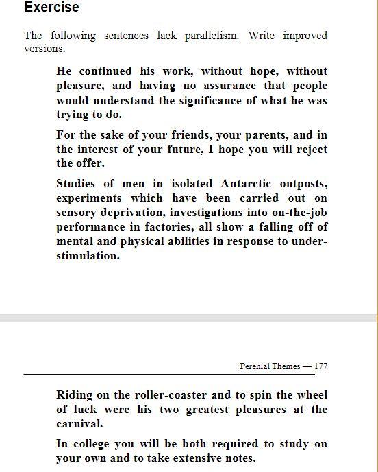 Solved Exercise The following sentences lack parallelism. | Chegg.com