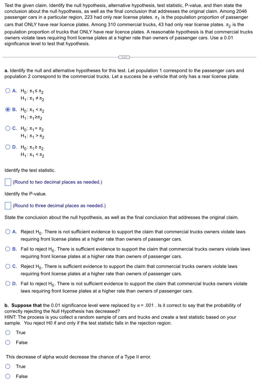 Solved Test the given claim. Identify the null hypothesis, | Chegg.com