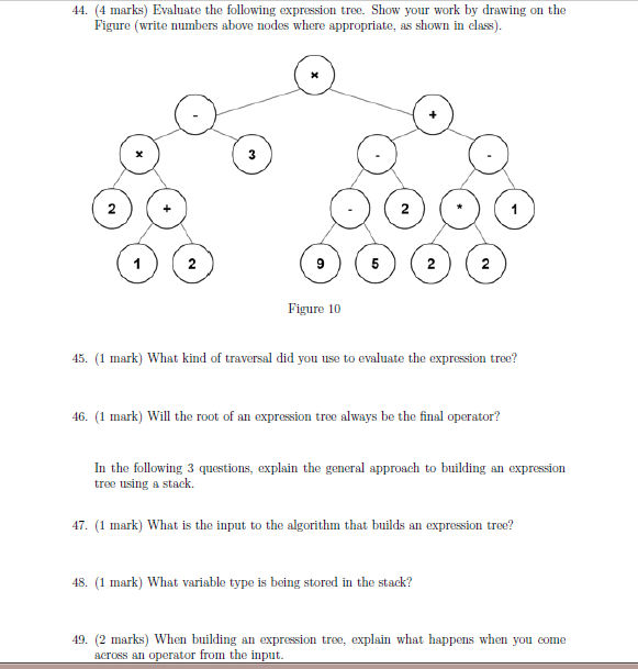 Solved 44. (4 marks) Evaluate the following expression tree. | Chegg.com