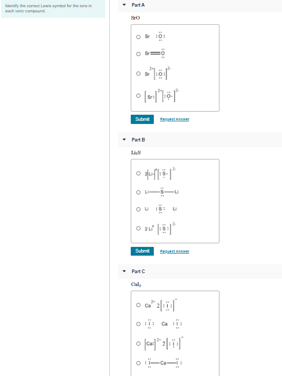 Solved Part A Identify the correct Lewis symbol for the ions | Chegg.com