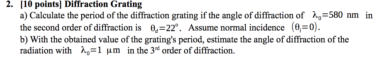 Solved In 2. [10 Points] Diffraction Grating A) Calculate | Chegg.com