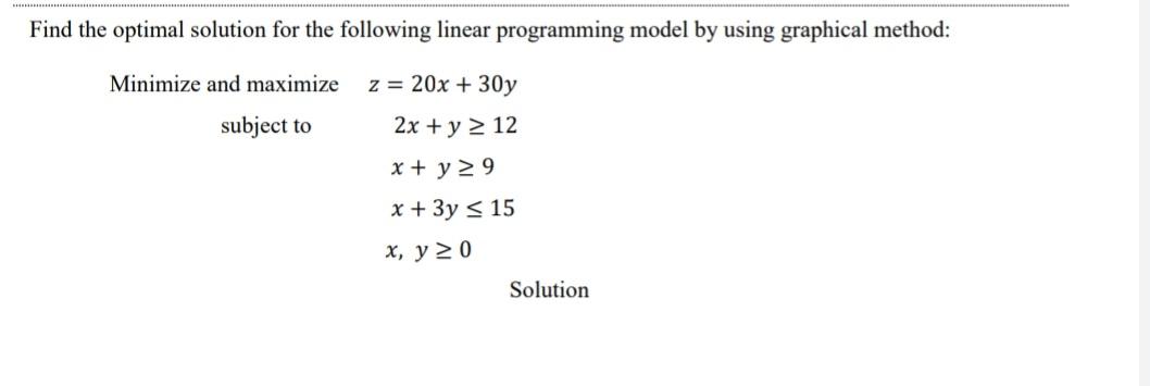 Solved Find the optimal solution for the following linear | Chegg.com
