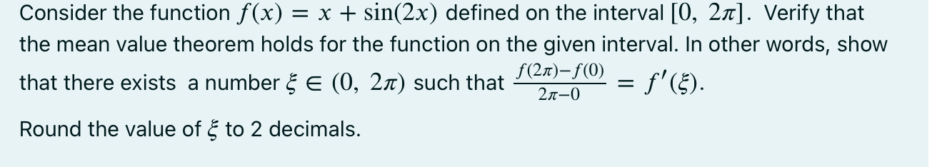 Solved Consider The Function F(x)=x+sin(2x) Defined On The | Chegg.com