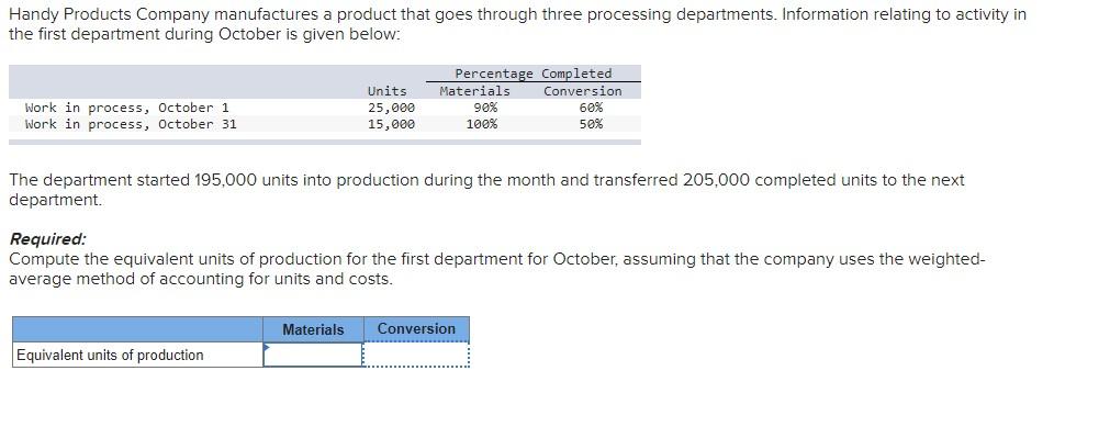 Solved Handy Products Company manufactures a product that | Chegg.com