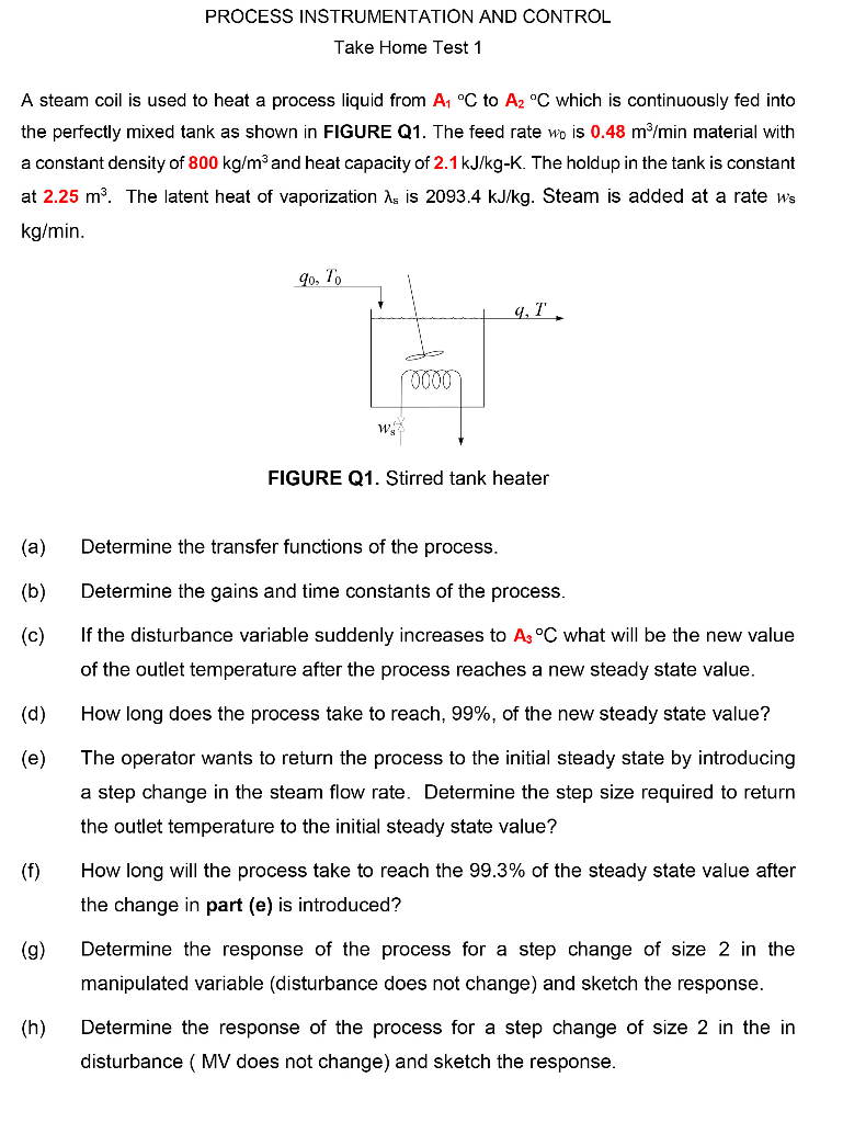 Solved PROCESS INSTRUMENTATION AND CONTROL Take Home Test 1 | Chegg.com