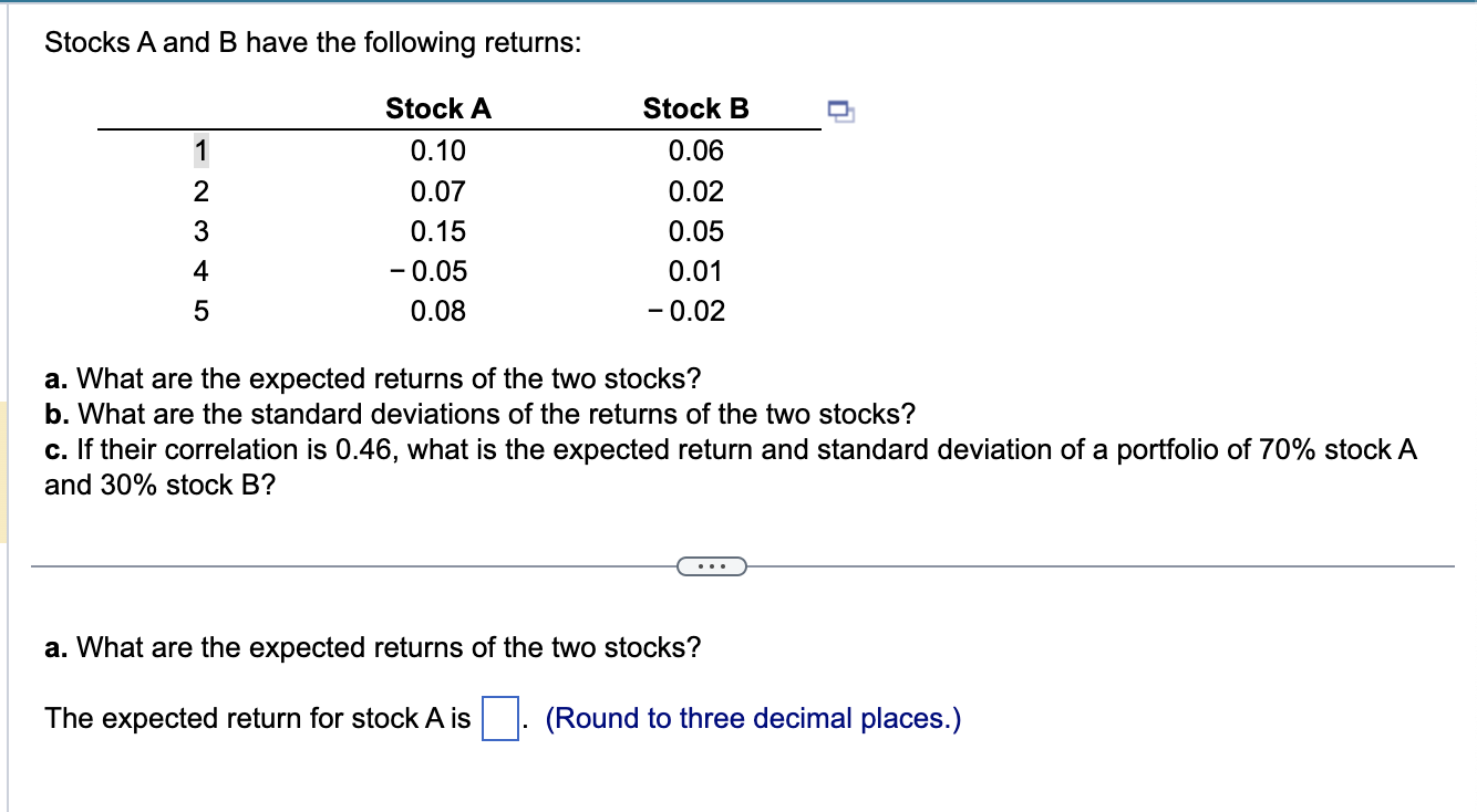 Solved Stocks A And B Have The Following Returns: A. What | Chegg.com