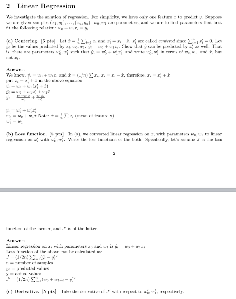 2 Linear Regression We investigate the solution of | Chegg.com