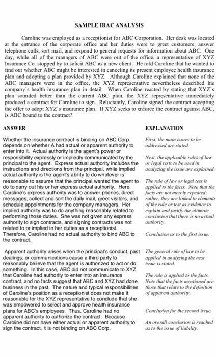 Brief 3 SEPARATE Cases Using IRAC Method. EACH ONE... | Chegg.com