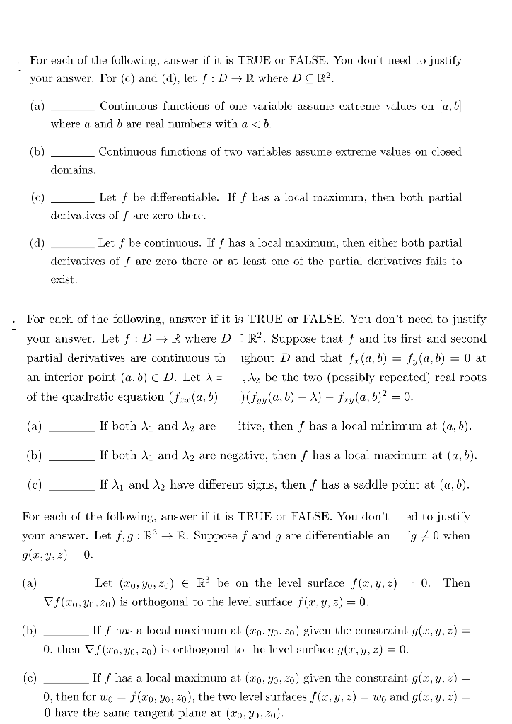 Solved For Each Of The Following Answer If It Is True Or Chegg Com