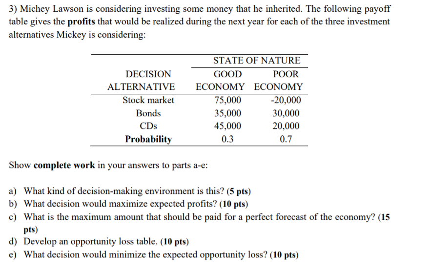 3 Michey Lawson Is Considering Investing Some Money Chegg 3 Michey Lawson Is Considering Investing Some Money Chegg