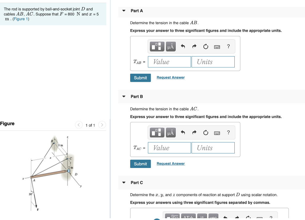 Solved Part A The rod is supported by ball-and-socket joint | Chegg.com