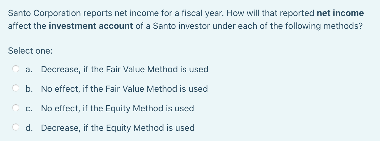 Solved Santo Corporation Reports Net Income For A Fiscal 