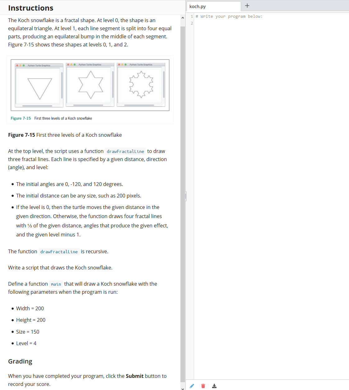 Instructions koch.py + 1 # Write your program below: | Chegg.com