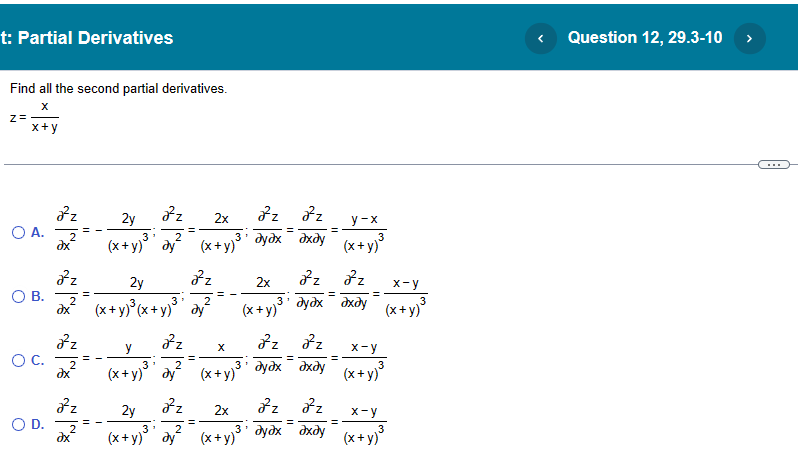 Solved Find all the second partial | Chegg.com