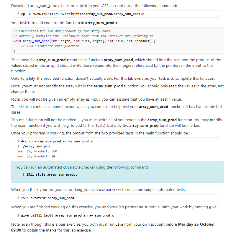 Solved // COMP1511 Array Sum Product // Calculate the sum | Chegg.com
