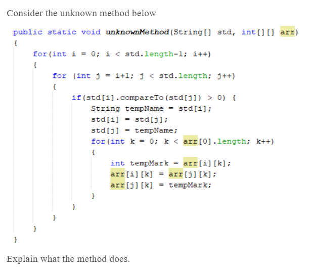 Solved Consider the unknown method below public static void | Chegg.com