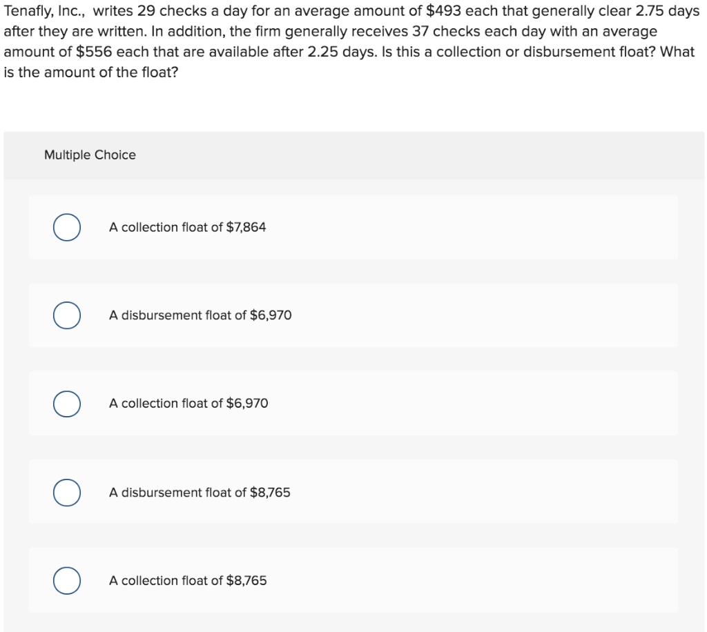 Solved Tenafly, Inc., writes 29 checks a day for an average