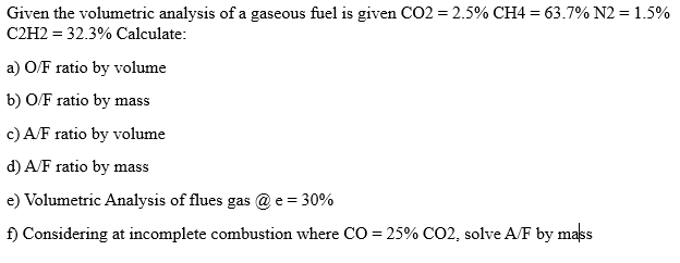 Solved Given the volumetric analysis of a gaseous fuel is | Chegg.com