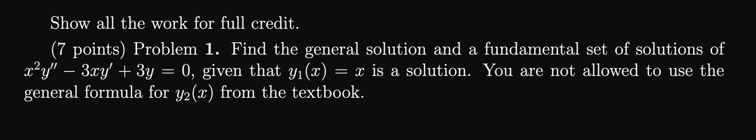 Solved Show all the work for full credit. (7 points) Problem | Chegg.com