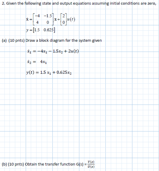 Solved 2. Given the following state and output equations | Chegg.com