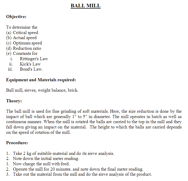 Solved BALL MILL Objective To determine the (a) Critical