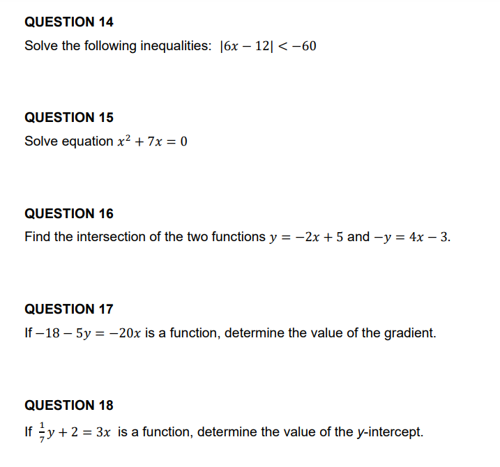 Solved QUESTION 14 Solve the following inequalities: | Chegg.com