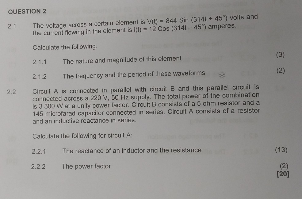 Solved QUESTION 2 The voltage across a certain element is | Chegg.com