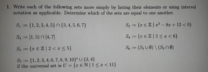 Solved 1. Write each of the following sets more simply by | Chegg.com