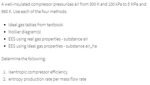 Solved A well-insulated compressor pressurizes air from 300 | Chegg.com