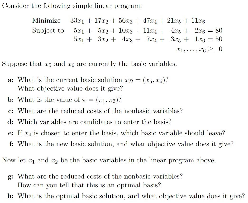 Solved Consider the following simple linear program: | Chegg.com
