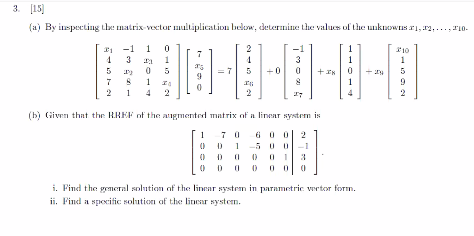 Solved 3. [15] (a) By inspecting the matrix-vector | Chegg.com