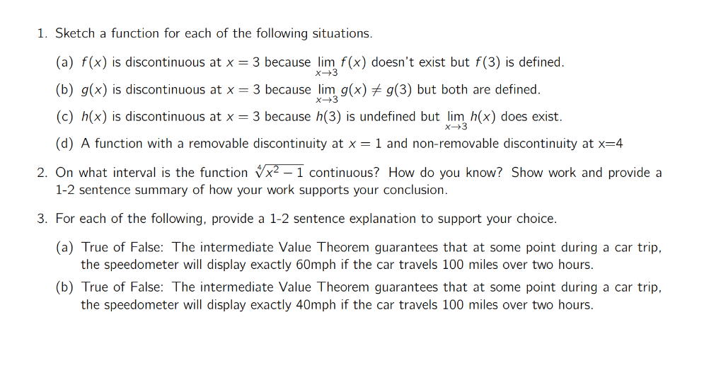 Solved 1. Sketch a function for each of the following | Chegg.com
