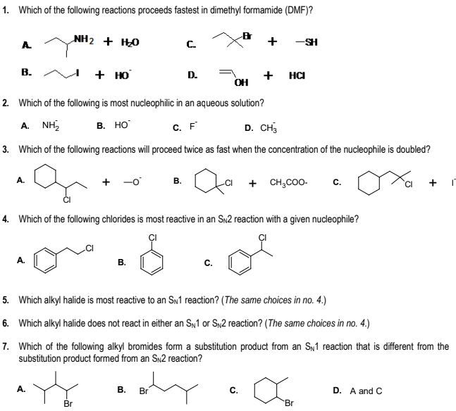 Solved 1. Which of the following reactions proceeds fastest | Chegg.com