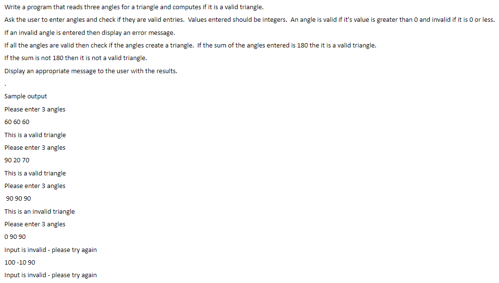 Solved Write a program that reads three angles for a | Chegg.com