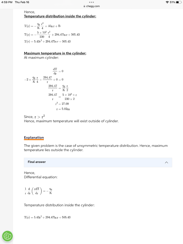Solved Graph the temperature distribution in the cylinder | Chegg.com