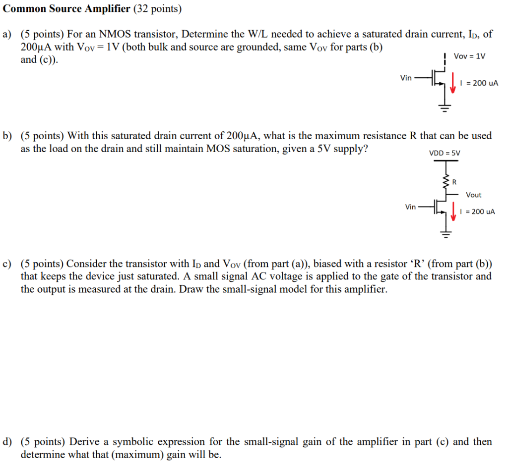 Solved a) (5 points) For an NMOS transistor, Determine the | Chegg.com