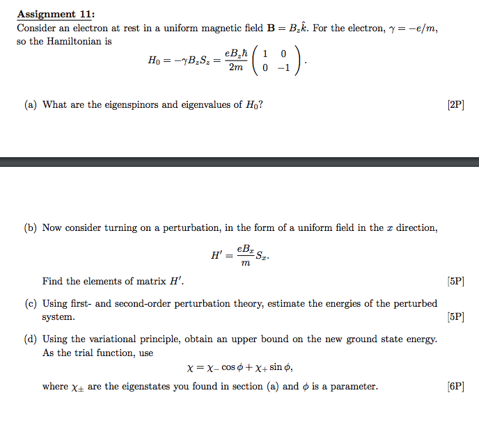 Solved Assignment 11: Consider an electron at rest in a | Chegg.com