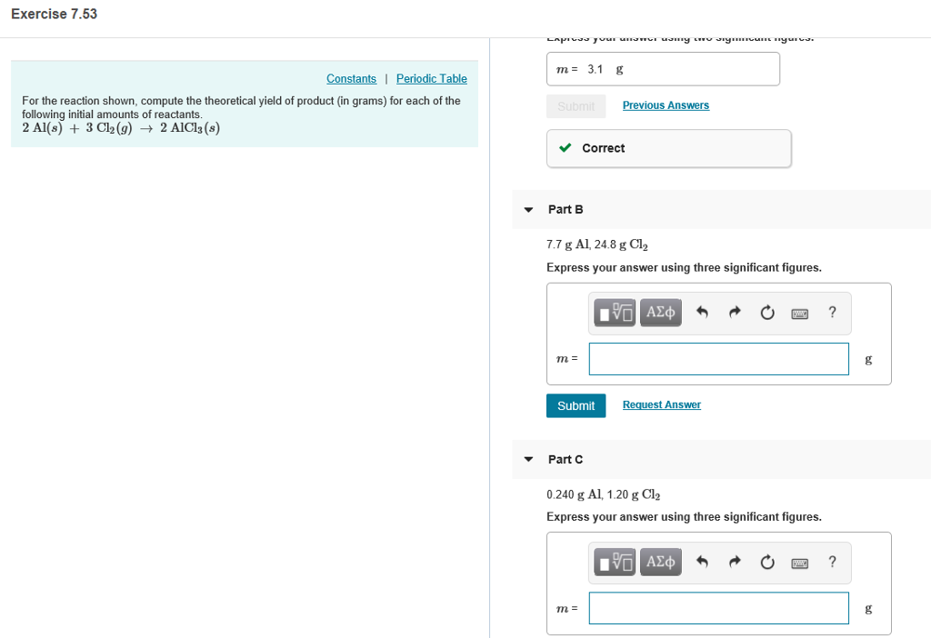 Solved Exercise 7.53 m-3.1 g Constants Periodic Table For | Chegg.com