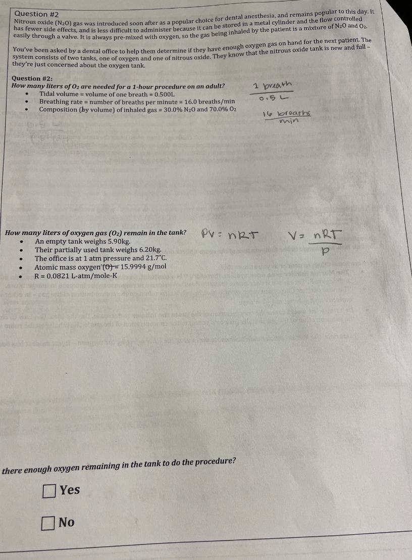 Solved Question \#2 Nitrous oxide (N2O) gas was introduced | Chegg.com